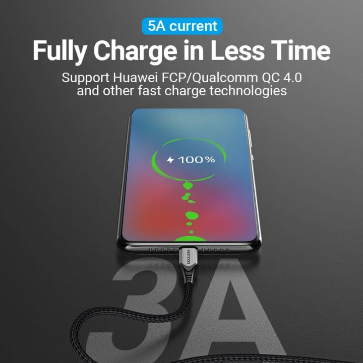 Кабел Vention USB 2.0 Type-C to Type-C - 2.0M Black 5A Fast Charge - TAEHH