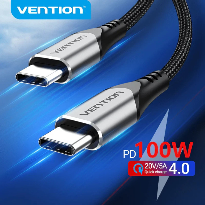 Кабел Vention USB 2.0 Type-C to Type-C - 1.0M Black 5A Fast Charge - TAEHF