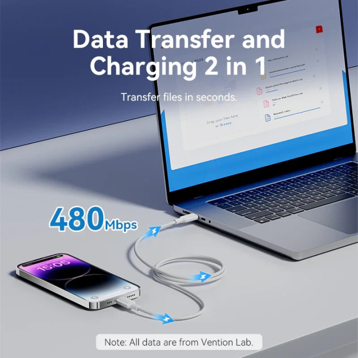 Кабел Vention Cable USB 2.0 Type-C to Lighting 1m White - LAKWF