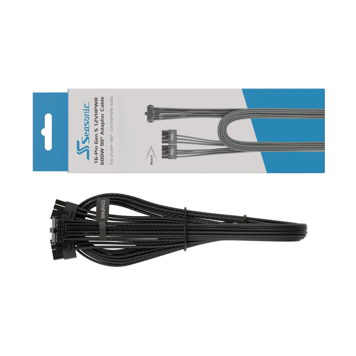 Модулен кабел Seasonic Modding Cable 600W Black 90 degree - PCIe 5.0 12VHPWR - SS-2x8P-90-12V-2x6-600-BK