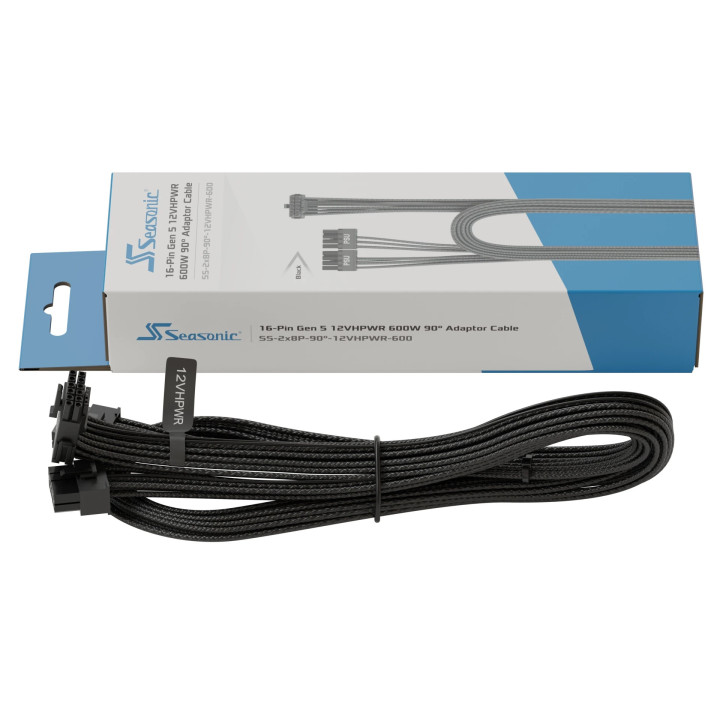 Модулен кабел Seasonic Modding Cable 600W Black 90 degree - PCIe 5.0 12VHPWR - SS-2x8P-90-12V-2x6-600-BK