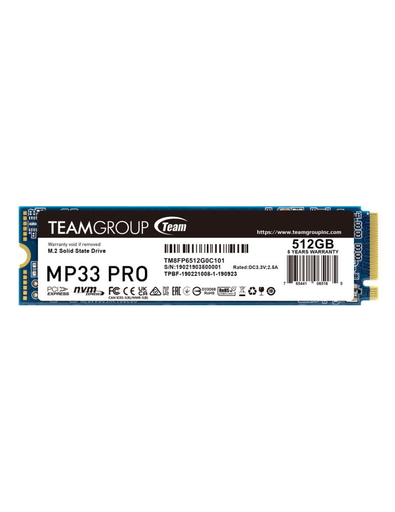 SSD диск SSD Team Group 512GB MP33 PRO, M.2 2280 NVMe, PCIe Gen3x4 - TM8FPD512G0C101