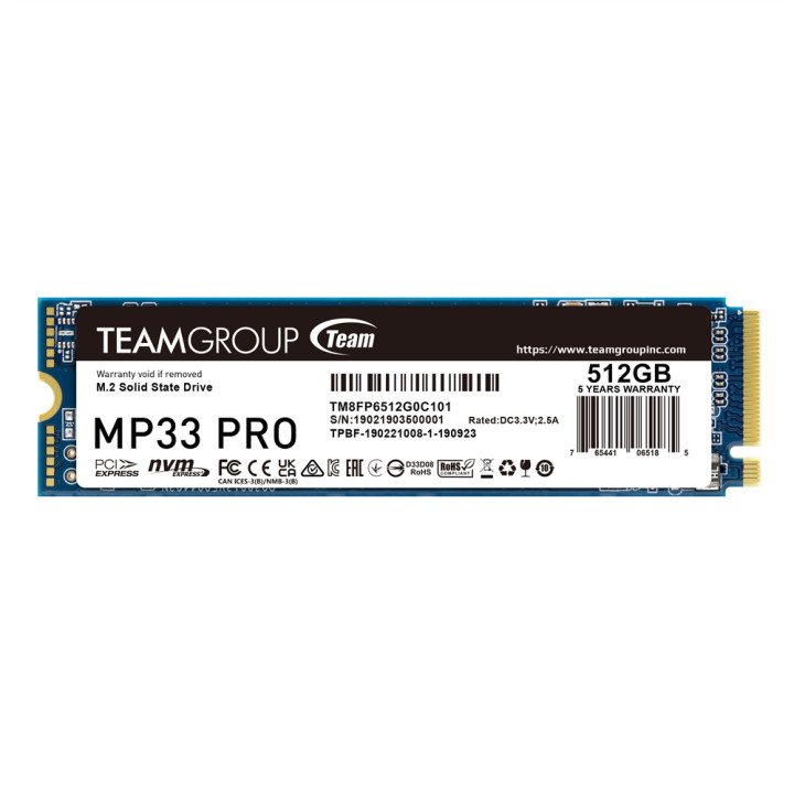 SSD диск SSD Team Group 512GB MP33 PRO, M.2 2280 NVMe, PCIe Gen3x4 - TM8FPD512G0C101