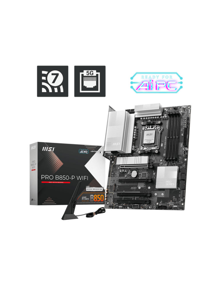Дънна платка MSI PRO B850-P WIFI, AM5, Wi-Fi 7, 5G LAN, high-speed USB, PCIe 5.0, M.2 Gen5.