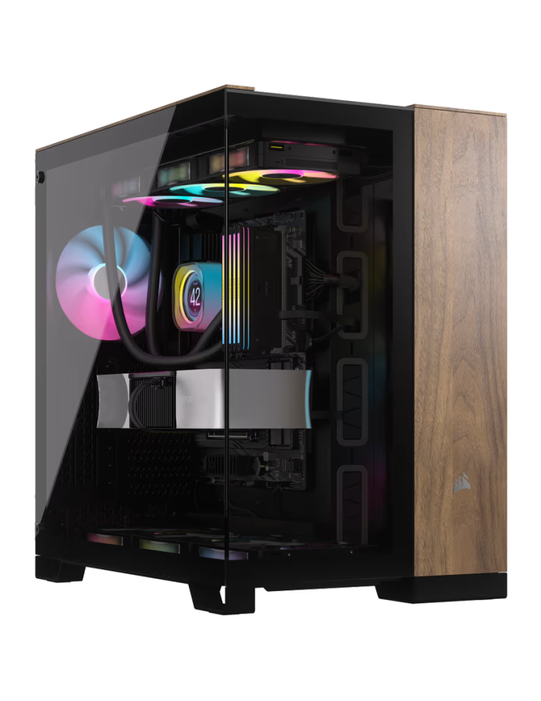 Кутия за компютър Corsair 6500X Tempered Glass Mid-Tower, Black/Walnut Wood - CC-9011282-WW