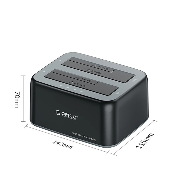 Докинг станция Orico HDD/SSD Dock - 2 BAY 2.5/3.5 USB-C/USB-A - 6829C3-V1