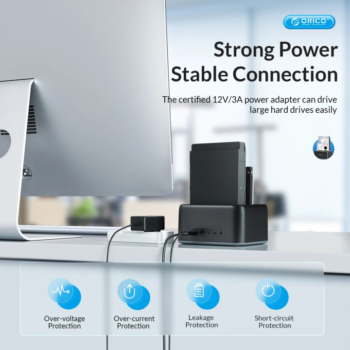 Докинг станция Orico HDD/SSD Dock - 2 BAY 2.5/3.5 USB-C/USB-A - 6829C3-V1