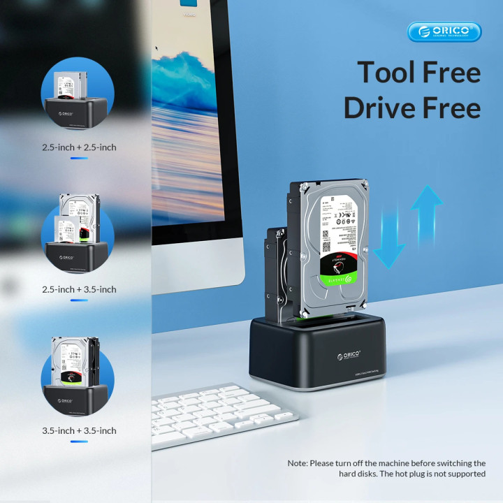 Докинг станция Orico HDD/SSD Dock - 2 BAY 2.5/3.5 USB-C/USB-A - 6829C3-V1