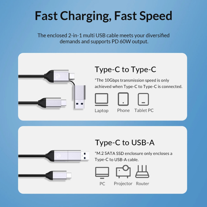 Докинг станция Orico HDD/SSD Dock - 2 BAY 2.5/3.5 USB-C/USB-A - 6829C3-V1