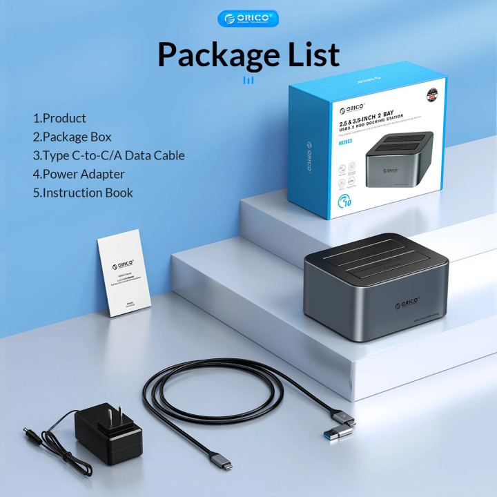 Докинг станция Orico HDD/SSD Dock - 2 BAY Offline Clone 2.5/3.5 USB-C/USB-A - 6626C3-C-V1 - 6626C3-C-V1