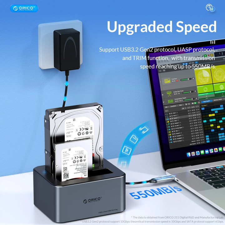 Докинг станция Orico HDD/SSD Dock - 2 BAY Offline Clone 2.5/3.5 USB-C/USB-A - 6626C3-C-V1 - 6626C3-C-V1