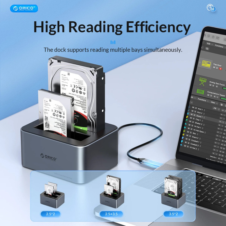 Докинг станция Orico HDD/SSD Dock - 2 BAY Offline Clone 2.5/3.5 USB-C/USB-A - 6626C3-C-V1 - 6626C3-C-V1