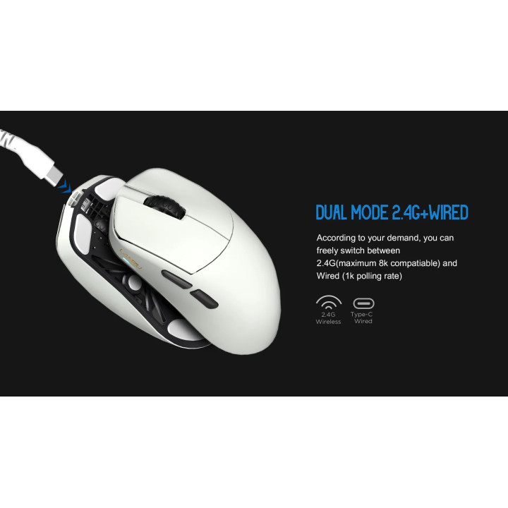 Професионална геймърска мишка Lamzu MAYA X 8K, White - LAMZU-MAYA-X-WH