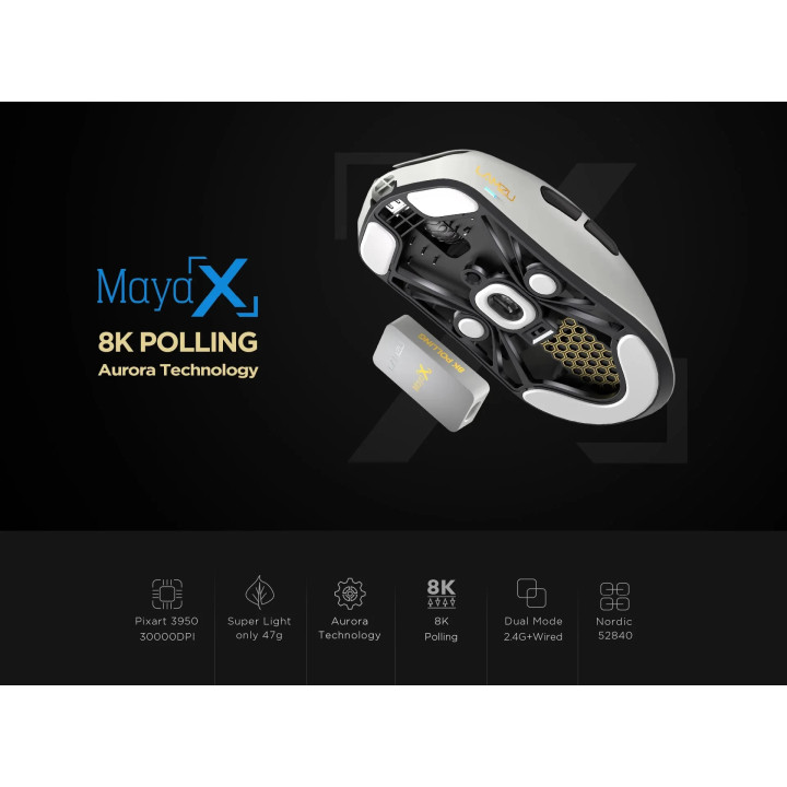 Професионална безжична геймърска мишка Lamzu MAYA X 8K, Purple Shadow - LAMZU-MAYA-X-PRP