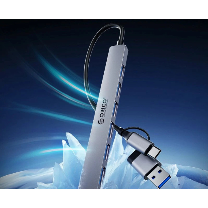 Хъб Orico USB-C/USB-A 7 port - USB3.0 x 1, USB2.0 x 6 - YSA2-U3-GY