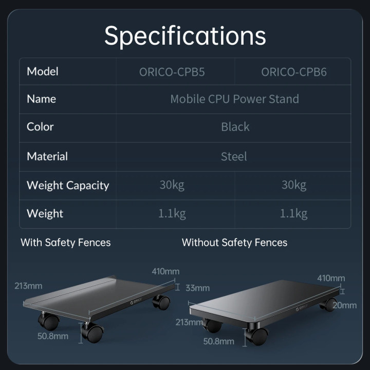 Поставка за компютър Orico PC Stand, Computer Bracket, Water Resistant, Black - CPB6-BK - CPB6-BK-BP