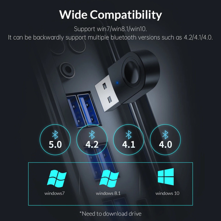 Bluetooth адаптер Orico 5.0 USB adapter, black - BTA-608-BK
