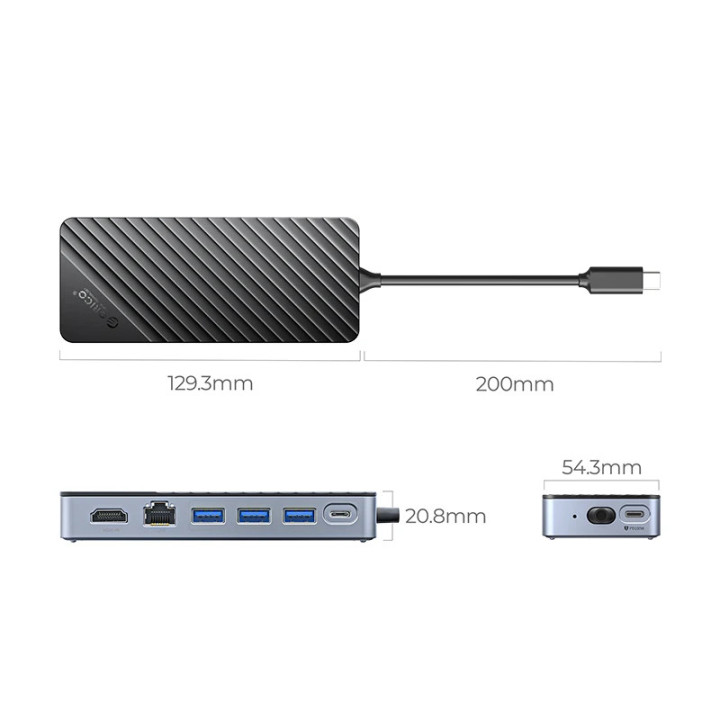 Докинг станция Orico M.2 SATA/NVMe - HDMI, USB3.2-A x 1, USB-C (10Gbps) x 1, USB-C (PD100W), USB2.0-A x 2, LAN - OM28PR-G2-BK