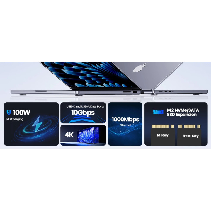 Докинг станция Orico M.2 SATA/NVMe - HDMI, USB3.2-A x 1, USB-C (10Gbps) x 1, USB-C (PD100W), USB2.0-A x 2, LAN - OM28PR-G2-BK