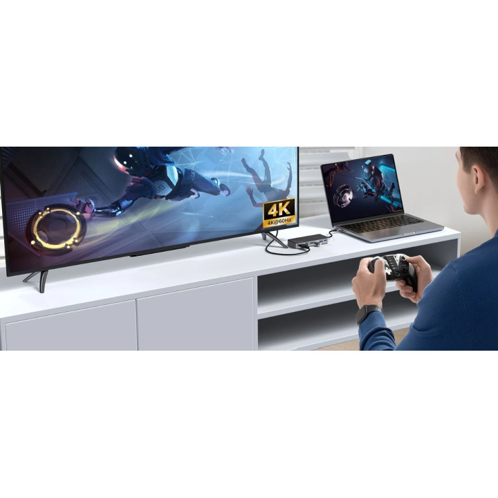 Докинг станция Orico M.2 SATA/NVMe - HDMI, USB3.2-A x 1, USB-C (10Gbps) x 1, USB-C (PD100W), USB2.0-A x 2, LAN - OM28PR-G2-BK