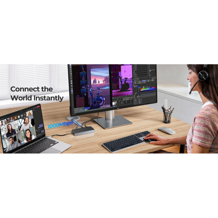 Докинг станция Orico M.2 SATA/NVMe - HDMI, USB3.2-A x 1, USB-C (10Gbps) x 1, USB-C (PD100W), USB2.0-A x 2, LAN - OM28PR-G2-BK
