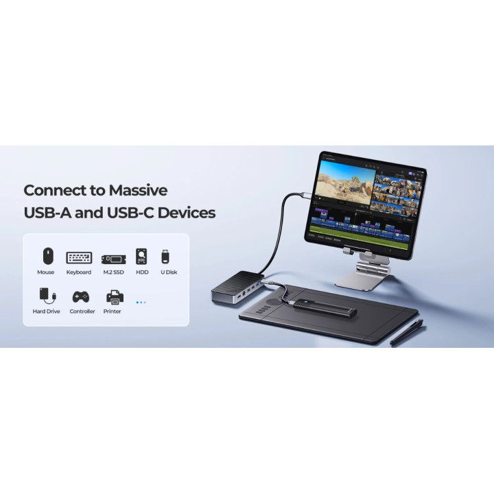 Докинг станция Orico M.2 SATA/NVMe - HDMI, USB3.2-A x 1, USB-C (10Gbps) x 1, USB-C (PD100W), USB2.0-A x 2, LAN - OM28PR-G2-BK