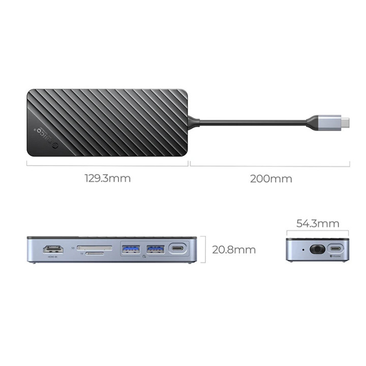 Докинг станция Orico M.2 SATA/NVMe - HDMI, USB3.2-A x 2, USB-C (10Gbps) x 1, USB-C (PD100W), SD/TF - OM28P-G2-BK