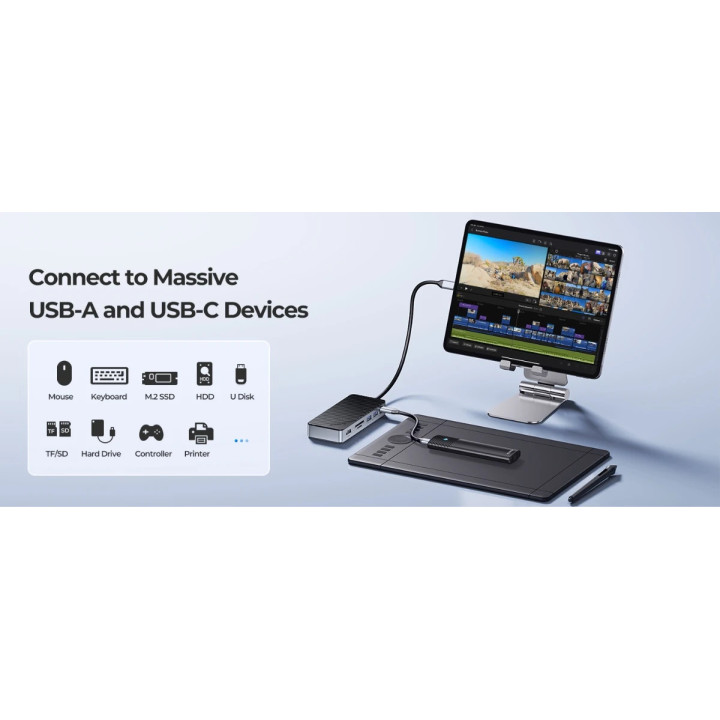 Докинг станция Orico M.2 SATA/NVMe - HDMI, USB3.2-A x 2, USB-C (10Gbps) x 1, USB-C (PD100W), SD/TF - OM28P-G2-BK