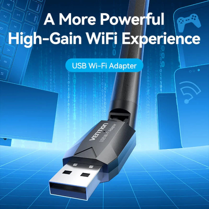 Безжичен адаптер Vention WiFi USB adapter Dual Band, 650Mbps, Black - KDTB0