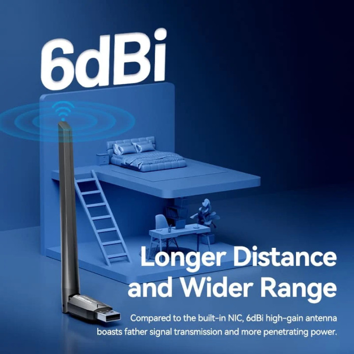 Безжичен адаптер Vention WiFi USB adapter Dual Band, 650Mbps, Black - KDTB0