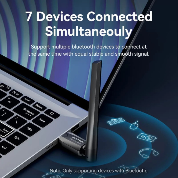 Безжичен адаптер Vention WiFi USB adapter Dual Band, 650Mbps, Black - KDTB0