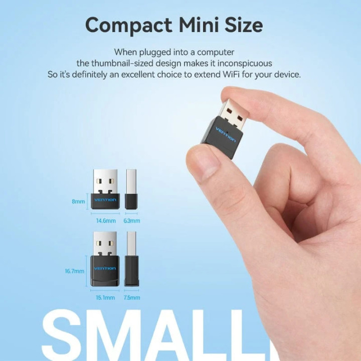 Безжичен адаптер Vention WiFi USB adapter Dual Band, 650Mbps, Black - KDSB0
