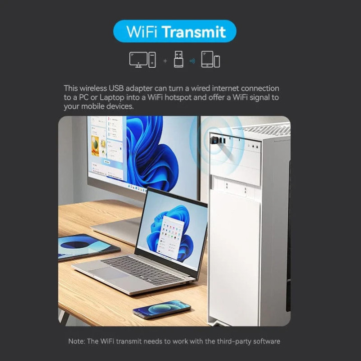Безжичен адаптер Vention WiFi USB adapter, Black - KDRB0