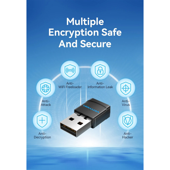 Безжичен адаптер Vention WiFi USB adapter, Black - KDRB0