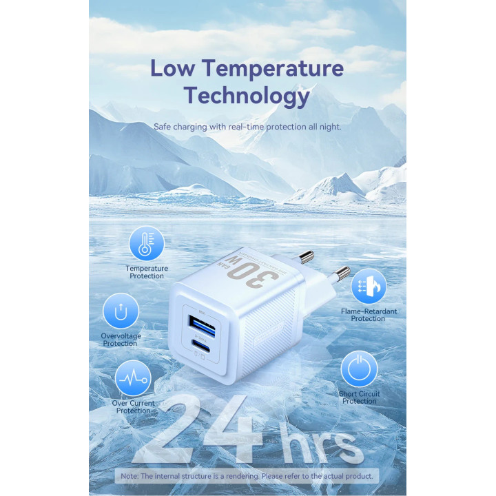 Зарядно за стена Vention Charger Wall GaN - QC3.0   Power Distribution Type-C 30W - FEQW0-EU