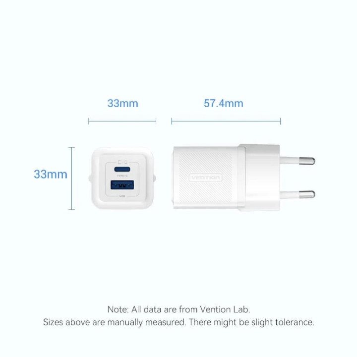 Зарядно за стена Vention Charger Wall GaN - QC3.0   Power Distribution Type-C 30W - FEQW0-EU