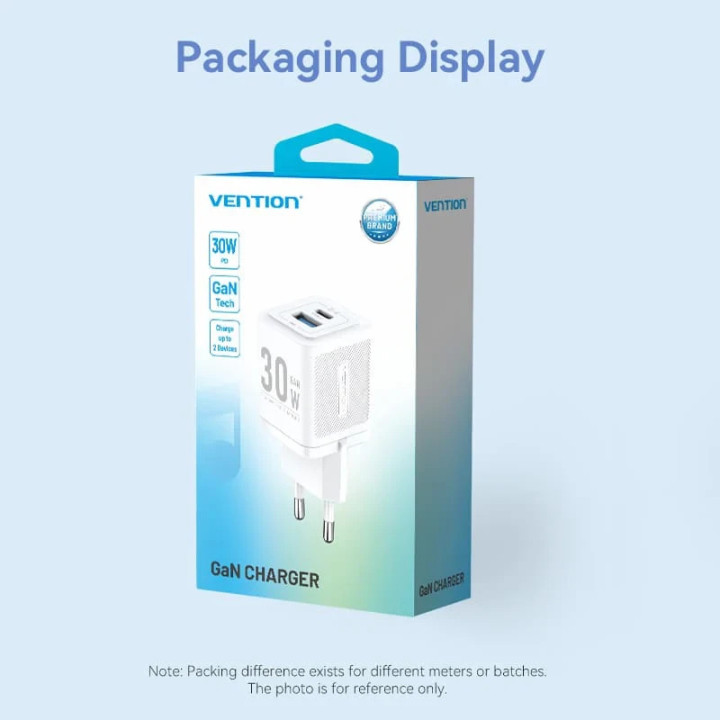 Зарядно за стена Vention Charger Wall GaN - QC3.0   Power Distribution Type-C 30W - FEQW0-EU