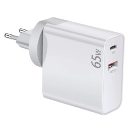 Универсално зарядно за стена  Makki Charger Wall GaN - USB Type-C/A 65W White - MAKKI-GN65W1A1C