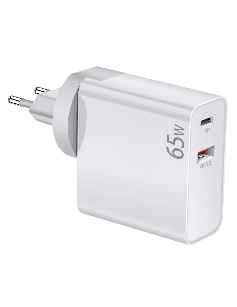Универсално зарядно за стена  Makki Charger Wall GaN - USB Type-C/A 65W White - MAKKI-GN65W1A1C