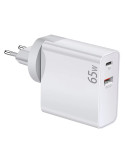 Универсално зарядно за стена  Makki Charger Wall GaN - USB Type-C/A 65W White - MAKKI-GN65W1A1C