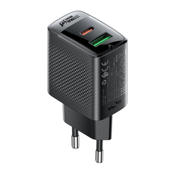 Универсално зарядно за стена Acefast Charger Wall GaN PD 30W - A98 - USB-C x 1, USB-A x 1, Black - ACEFAST-A98-BK