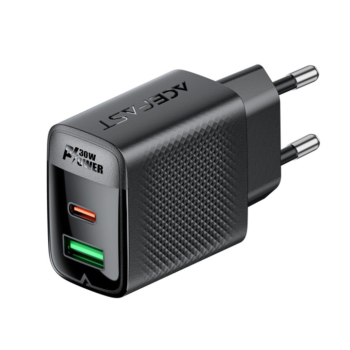 Универсално зарядно за стена Acefast Charger Wall GaN PD 30W - A98 - USB-C x 1, USB-A x 1, Black - ACEFAST-A98-BK