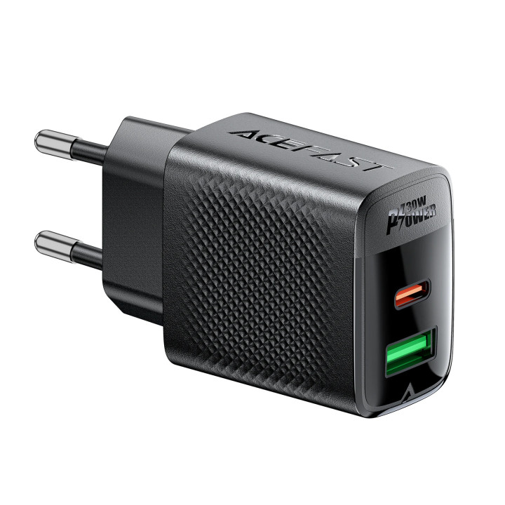 Универсално зарядно за стена Acefast Charger Wall GaN PD 30W - A98 - USB-C x 1, USB-A x 1, Black - ACEFAST-A98-BK