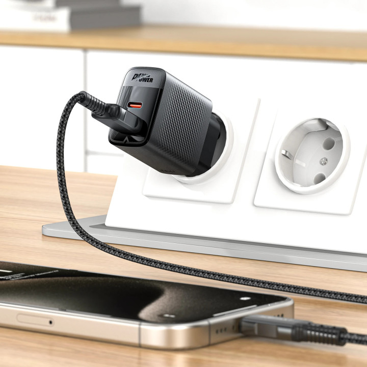 Универсално зарядно за стена Acefast Charger Wall GaN PD 30W - A98 - USB-C x 1, USB-A x 1, Black - ACEFAST-A98-BK