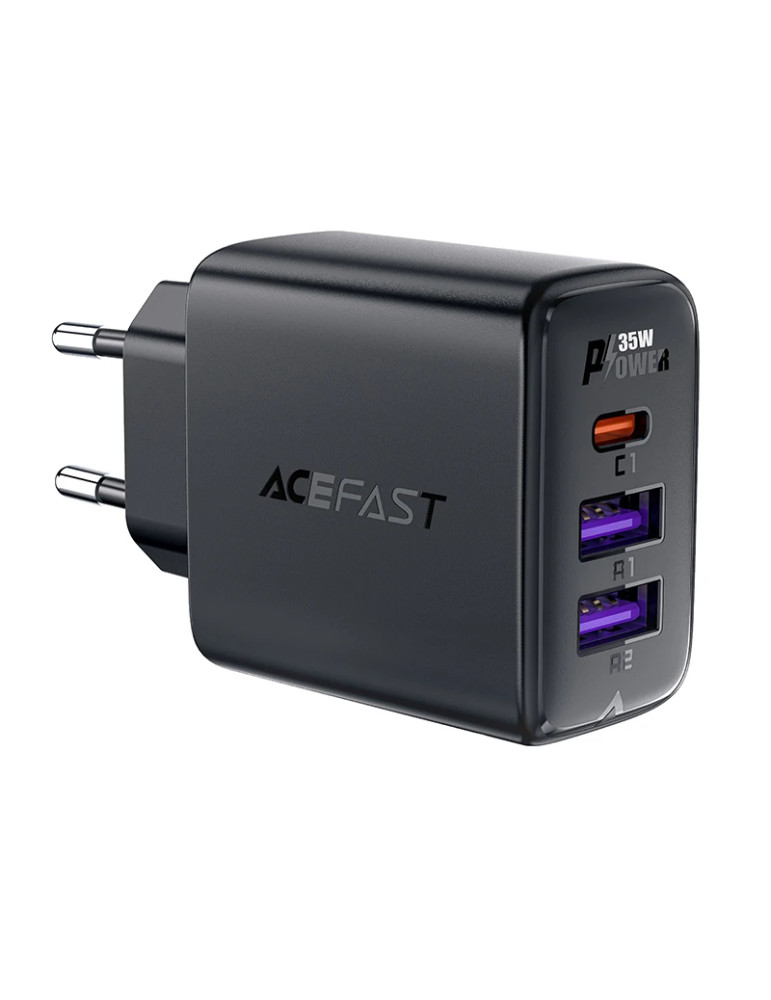Универсално зарядно за стена Acefast Charger Wall GaN PD 35W - A57 - USB-C x 1, USB-A x 2, Black - ACEFAST-A57-BK