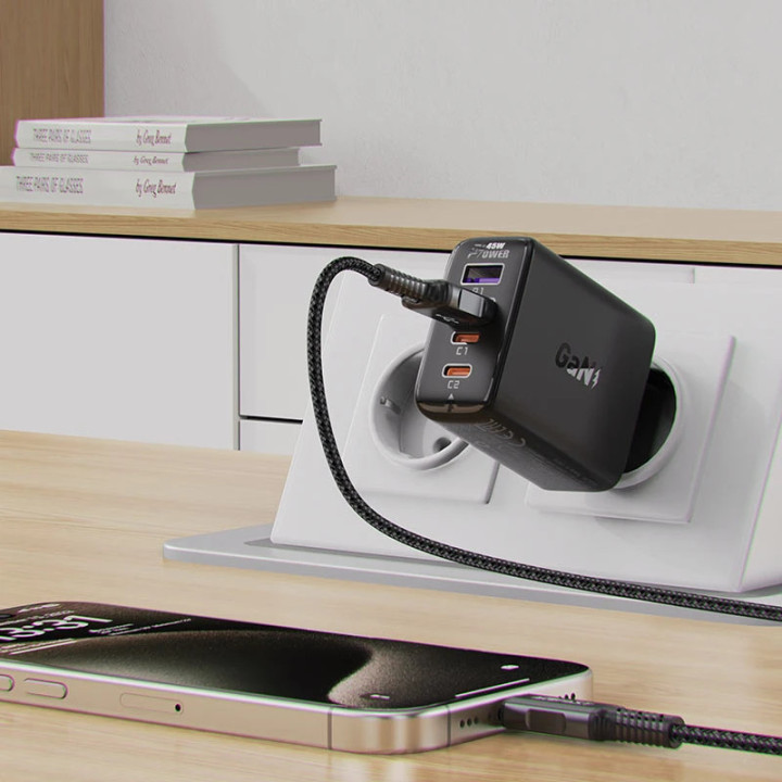 Универсално зарядно за стена Acefast Charger Wall GaN PD45W - A61 - USB-C x 2, USB-A x 2, Black - ACEFAST-A61-BK