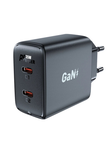 Универсално зарядно за стена Acefast Charger Wall GaN PD35W - A49 - USB-C x 2, Black - ACEFAST-A49-BK