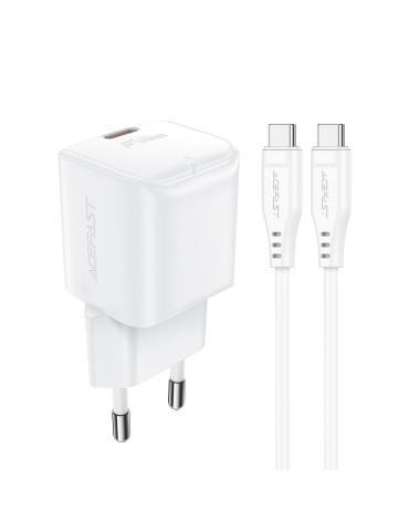 Универсално зарядно за стена Acefast Charger Wall GaN PD20W - A73 Mini with 1.2m cable - USB-C x 1, White - ACEFAST-A73-MINI-WH-SET