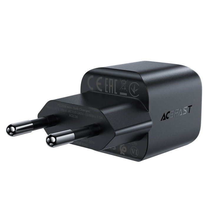 Универсално зарядно за стена Acefast Charger Wall GaN PD20W - A73 Mini - USB-C x 1, Black - ACEFAST-A73-MINI-BK