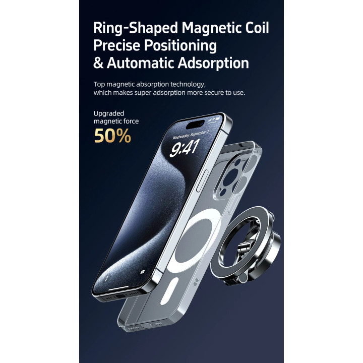 Стойка за телефон за кола Acefast Car phone holder - Metal, Magnetic Ring, 360 deg - D20 - Grey - ACEFAST-D20-GR